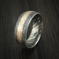 Damascus Steel Ring with Mokume Gane Inlay Custom Made Band