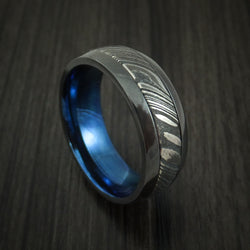 Black Zirconium and Kuro Damascus Steel Band with Anodized Interior Custom Made Ring