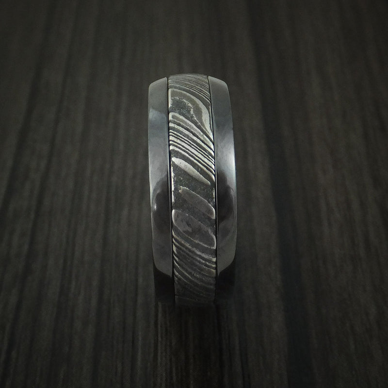 Black Titanium and Kuro Damascus Steel Band with Anodized Interior Custom Made Ring