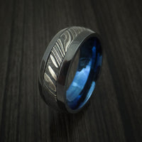 Black Zirconium and Kuro Damascus Steel Band with Anodized Interior Custom Made Ring
