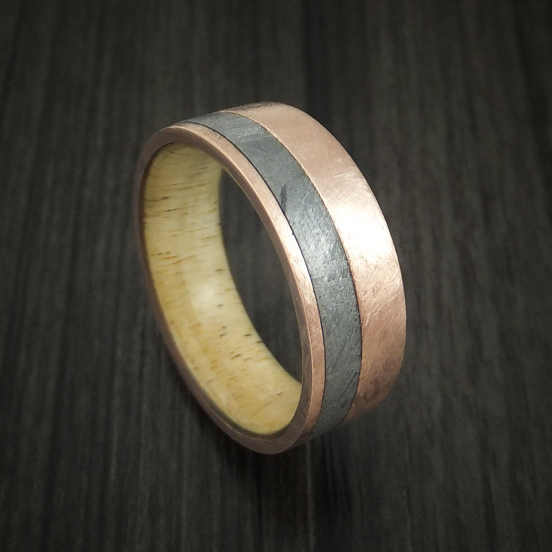 Rose Gold and Gibeon Meteorite Band with Spalted Tamarind Wood Sleeve Custom Made
