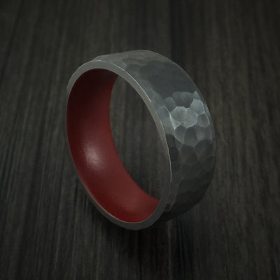 Black Zirconium Ring with Crimson Red Cerakote Sleeve Custom Made Band