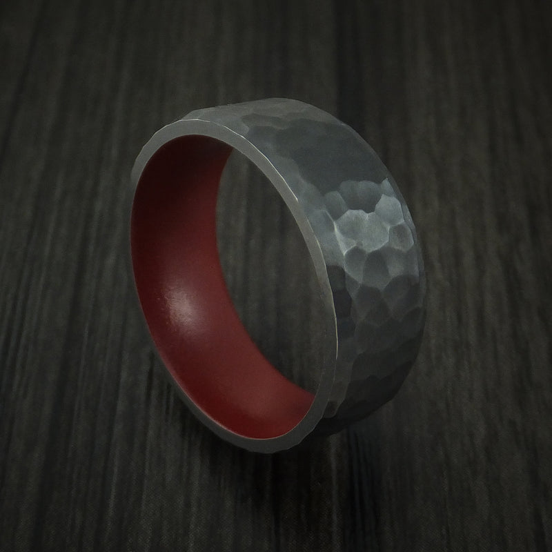 Black Zirconium Ring with Crimson Red Cerakote Sleeve Custom Made Band