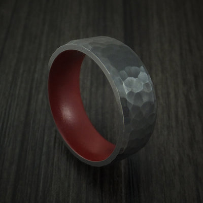 Black Titanium Ring with Crimson Red Cerakote Sleeve Custom Made Band