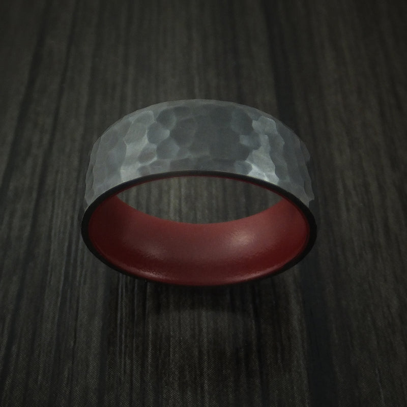 Black Zirconium Ring with Crimson Red Cerakote Sleeve Custom Made Band