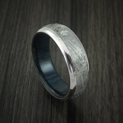 Titanium and Gibeon Meteorite Band with Blueberry Wood Sleeve Custom Made Band