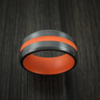 Black Titanium Ring with Hunter Orange Cerakote Groove and Sleeve Custom Made Band