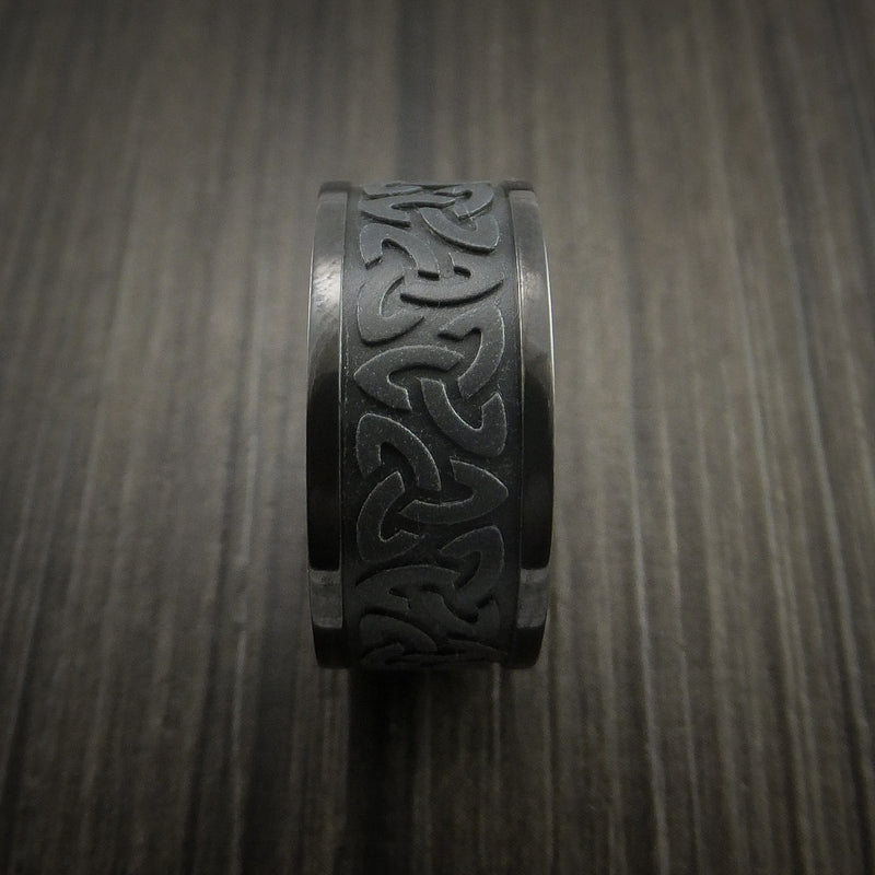 Black Zirconium Celtic Band Trinity Symbolic Wedding Infinity Ring Custom Made