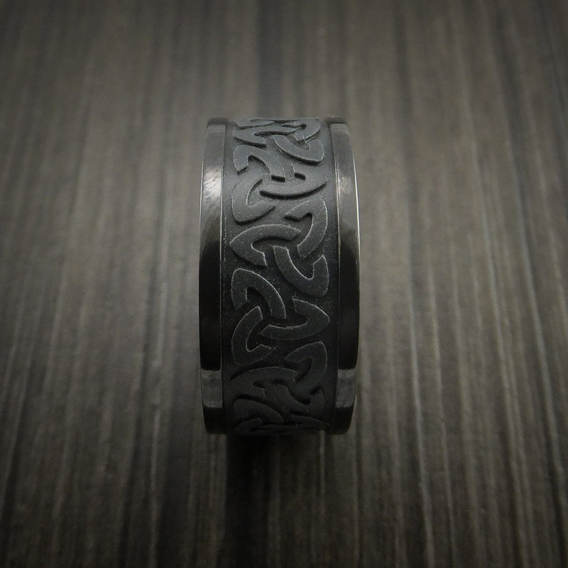 Black Titanium Celtic Band Trinity Symbolic Wedding Infinity Ring Custom Made