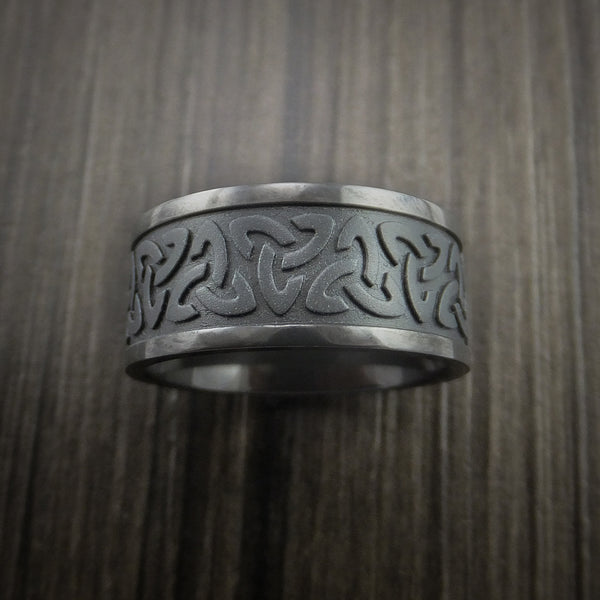 Black Zirconium Celtic Band Trinity Symbolic Wedding Infinity Men's Ring Custom Made