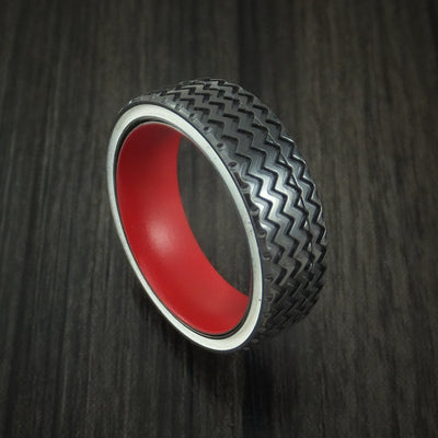 Black Titanium Hot Rod White Wall Tire Tread Spinner Ring with Cerakote Sleeve Custom Made Band