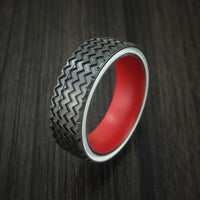 Black Zirconium Hot Rod White Wall Tire Tread Spinner Ring with Cerakote Sleeve Custom Made Band