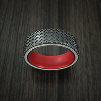 Black Titanium Hot Rod White Wall Tire Tread Spinner Ring with Cerakote Sleeve Custom Made Band