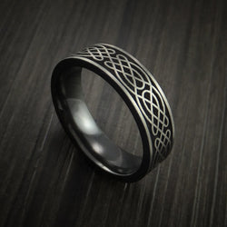 Black Titanium Celtic Irish Knot Ring Carved Pattern Design Band Any Size Ring