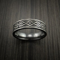 Black Titanium Celtic Irish Knot Ring Carved Pattern Design Band Any Size Ring