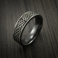 Black Zirconium Celtic Irish Knot Ring Carved Pattern Design Band Any Size Ring