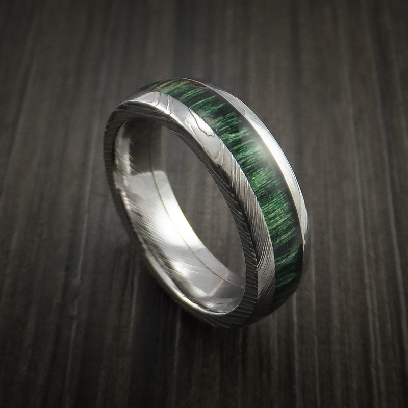 Damascus Steel Ring Inlaid with Hardwood