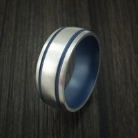 Titanium Ring with Civil Defense Blue Cerakote Grooves and Sleeve Custom Made Band