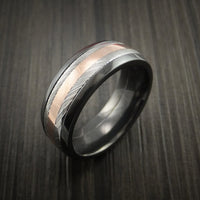 Black Titanium and Damascus Steel Band 14K Rose Gold Center Custom Made Ring