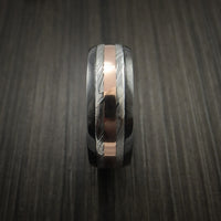 Black Zirconium and Damascus Steel Band 14K Rose Gold Center Custom Made Ring