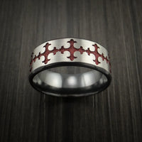 Black Titanium Ring with Fleury Cross Red Cerakote Inlay