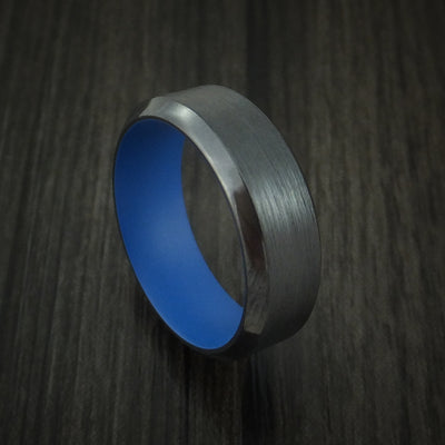 Black Zirconium Ring with Ridgeway Blue Cerakote Sleeve Custom Made Band