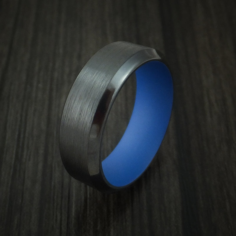 Black Zirconium Ring with Ridgeway Blue Cerakote Sleeve Custom Made Band