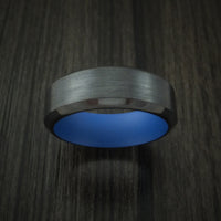 Black Zirconium Ring with Ridgeway Blue Cerakote Sleeve Custom Made Band