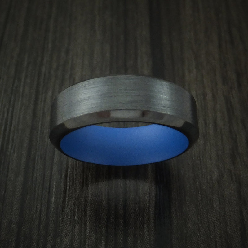 Black Titanium Ring with Ridgeway Blue Cerakote Sleeve Custom Made Band
