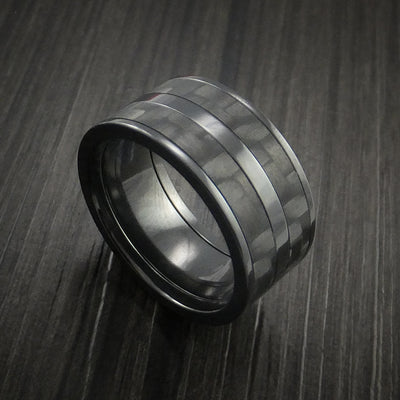 Black Zirconium Ring with Black Carbon Fiber Inlay Custom Made Band