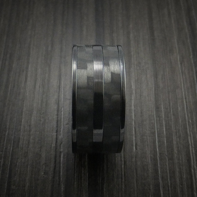 Black Titanium Ring with Black Carbon Fiber Inlay Custom Made Band