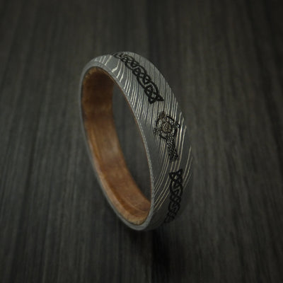 Damascus Steel Celtic Irish Cross Ring with Wood Sleeve Christian Band Carved Ring