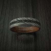 Damascus Steel Celtic Irish Cross Ring with Wood Sleeve Christian Band Carved Ring