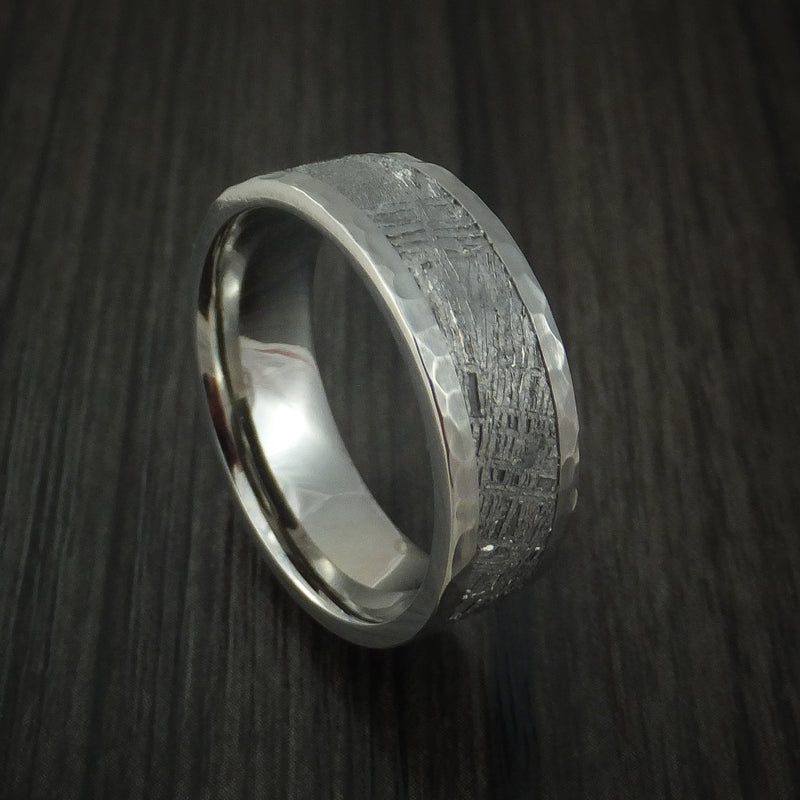 Titanium Hammered Ring with Gibeon Meteorite Inlay Custom Made