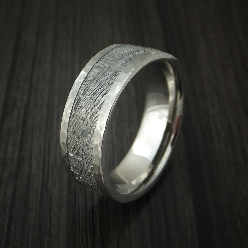 Titanium Hammered Ring with Gibeon Meteorite Inlay Custom Made