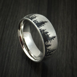 Platinum Ring with Pine Tree Design Custom Made Band