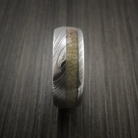 Antler Men's Ring inlaid in Solid Damascus Steel Hunters Wedding Band ...