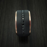 Black Zirconium and 14K Rose Gold Band with Black Diamonds Custom Made Ring