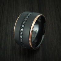 Black Zirconium and 14K Rose Gold Band with Black Diamonds Custom Made Ring
