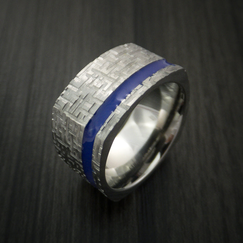 Square Titanium Ring Modern Design Band Custom Made with Comfort Fit Color Inlay