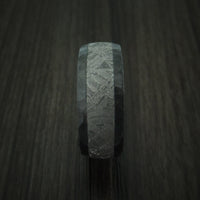 Black Titanium Ring with Gibeon Meteorite Inlay and Interior Hardwood Sleeve Custom Made Band