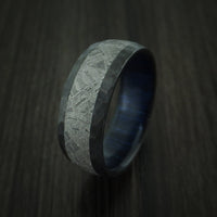 Black Titanium Ring with Gibeon Meteorite Inlay and Interior Hardwood Sleeve Custom Made Band