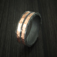 Damascus Steel and Copper Rock Hammer Ring Custom Made