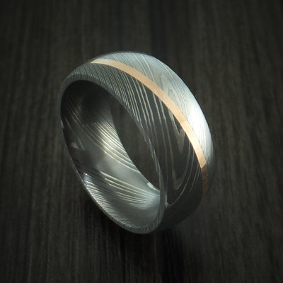 Damascus Steel Diagonal 14K Rose Gold Ring Wedding Band Custom Made