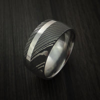 Damascus Steel 14K White Gold Wide Ring Wedding Band Custom Made Genuine Craftsmanship
