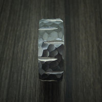 Black Zirconium Hammered Wedge Cut Wedding Band Ring Made to Any Sizing