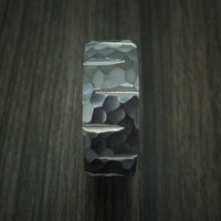 Black Titanium Hammered Wedge Cut Wedding Band Ring Made to Any Sizing