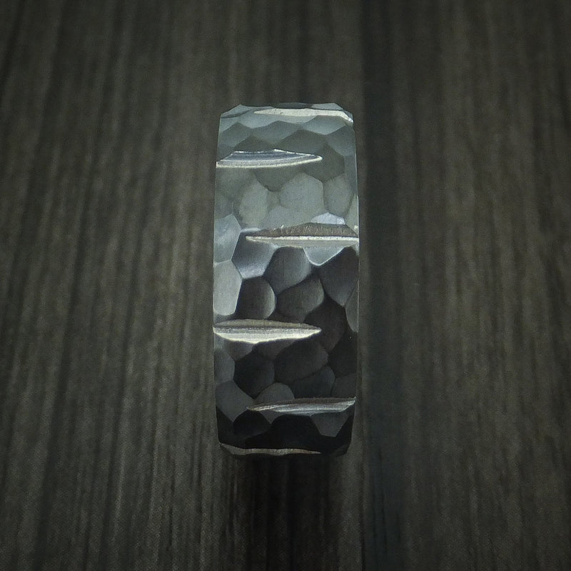 Black Titanium Hammered Wedge Cut Wedding Band Ring Made to Any Sizing