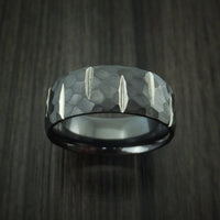 Black Titanium Hammered Wedge Cut Wedding Band Ring Made to Any Sizing