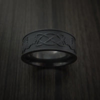 Black Titanium Celtic Irish Claddagh Ring Hands Clasping Heart Band Carved